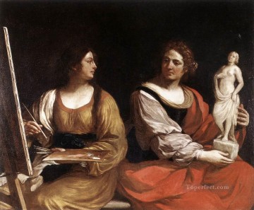 絵画と彫刻の寓意 バロック様式グエルチーノ Oil Paintings